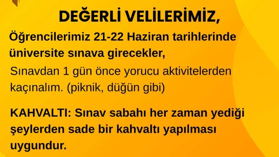 YKS Sınavı Öncesi Velilerimize Öneriler
